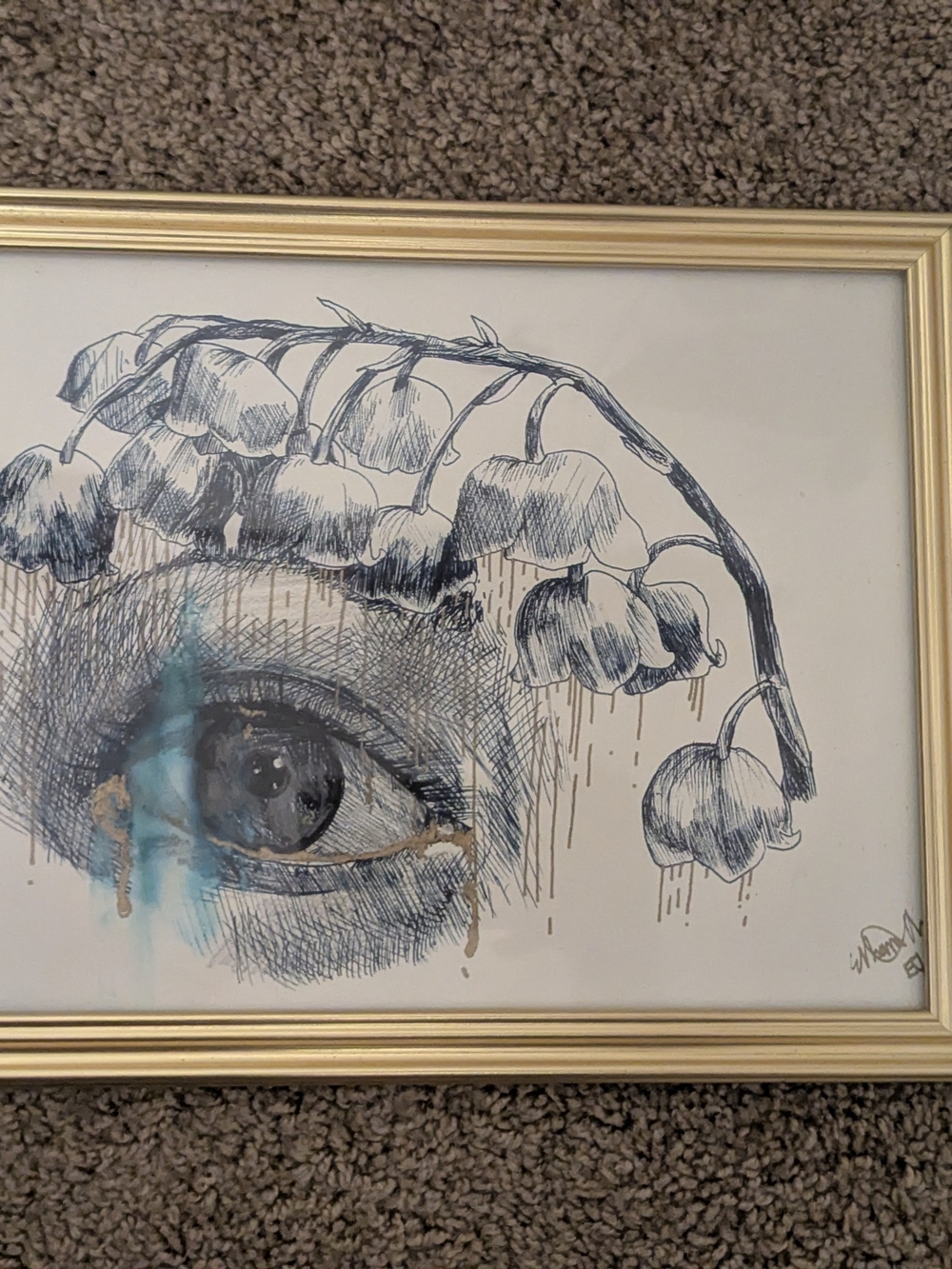 Framed Botanical Eye Art Print in Black and Blue